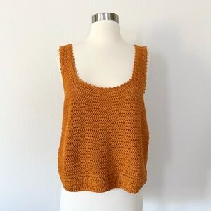 Vince Organic Cotton Crochet Square-Neck Camisole Tank Burnt Orange Large L